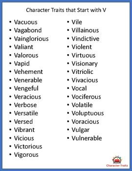positive character traits that start with v